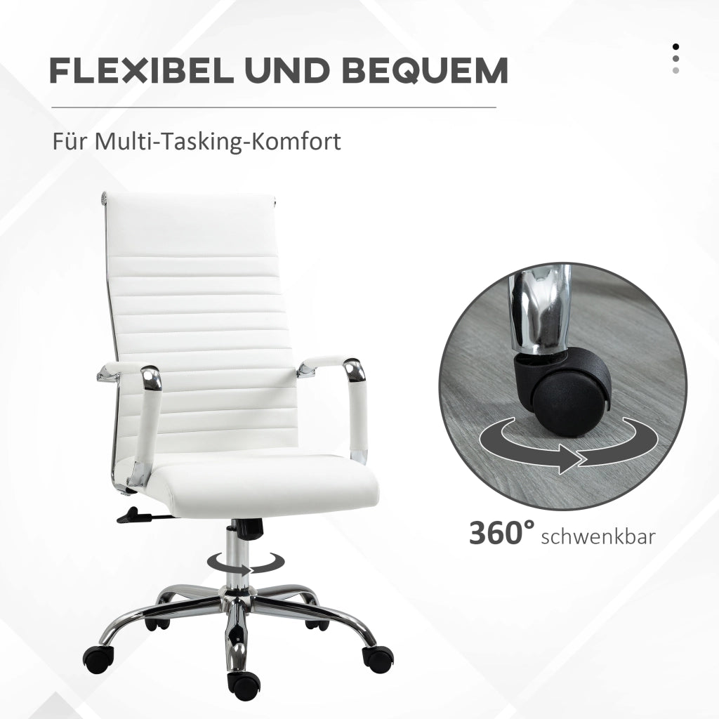 Sedia da ufficio ergonomica con funzione oscillante e ruote 360°, pelle sintetica bianca