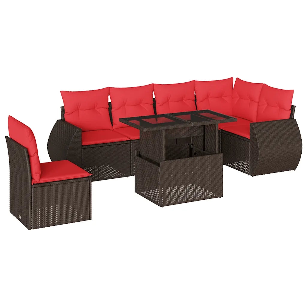 Set Divani da Giardino 7 pz con Cuscini Marrone in Polyrattan 3268574