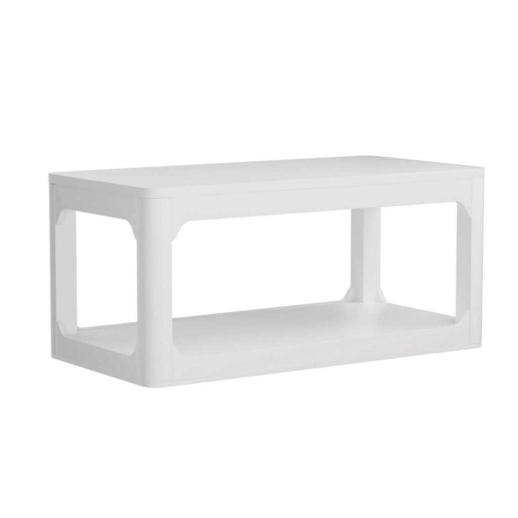 Tavolino da caffè moderno bianco con doppio ripiano, 100x50x44,5 cm, in MDF