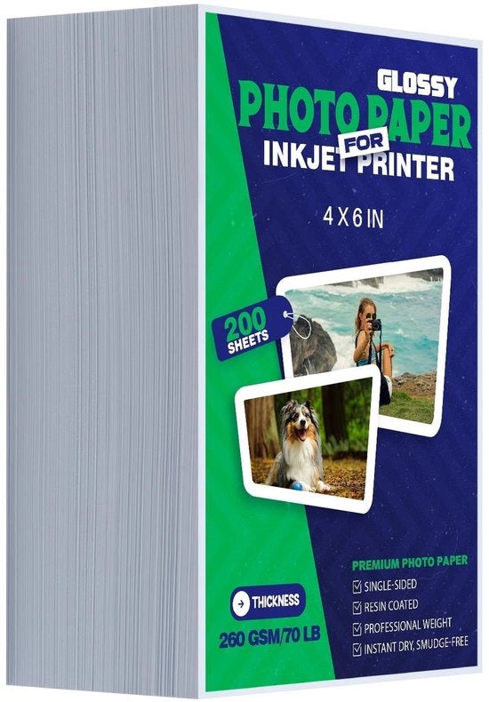 Papier fotografico A6 258 g/m² - Lucido - 200 Fogli - Peso elevato - Asciuga direttamente - Carta da stampa