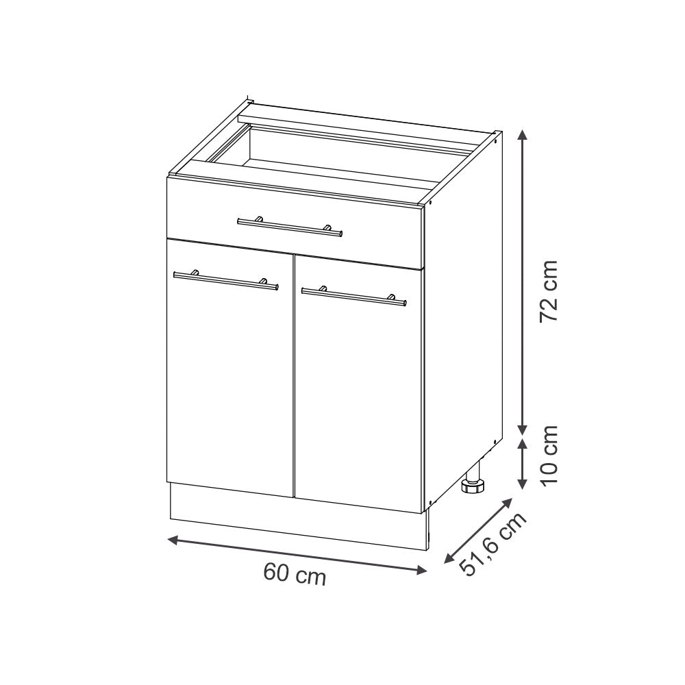 Mobiletto base per cucina Fame-Line GrigioBeige/Rovere dorato 60 cm con cassetto, PL Rovere Vicco