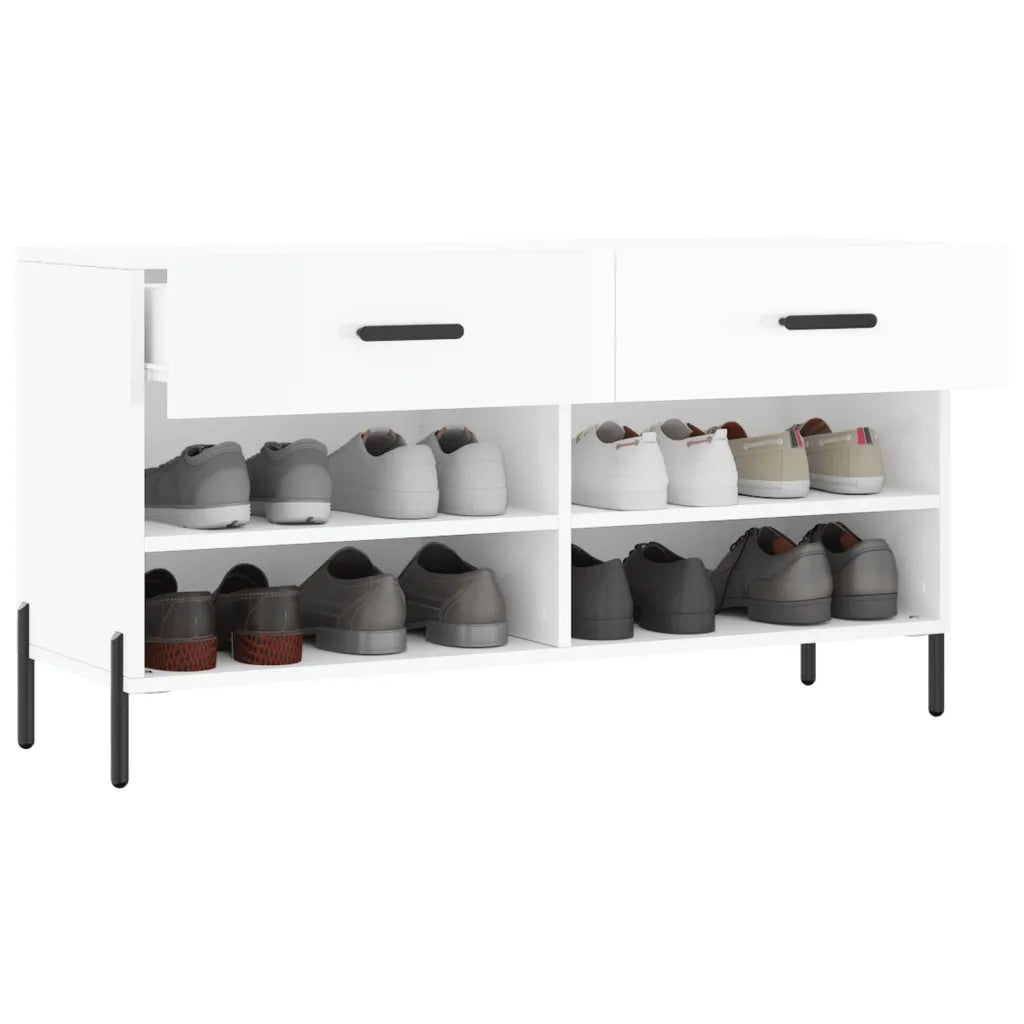 Panca Porta Scarpe Bianco Lucido 102x35x55 cm Legno Multistrato 829750