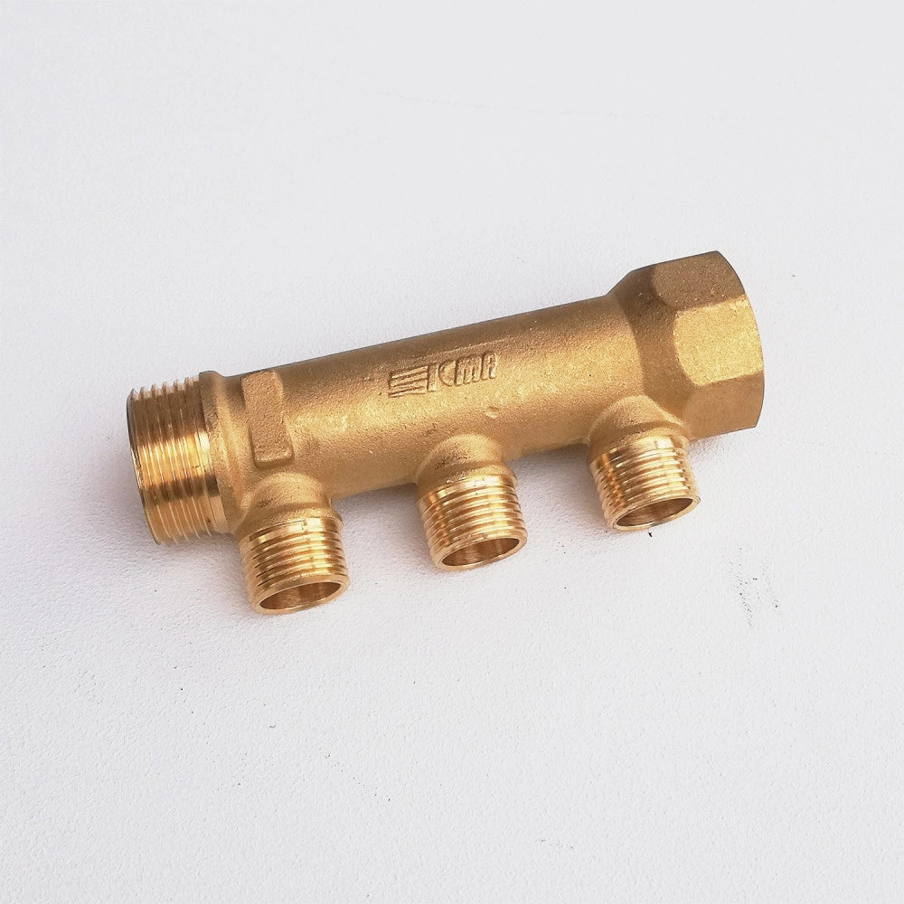 Collettore lineare da 3/4 - 16mm a 3 vie da 1/2 mf di ottone