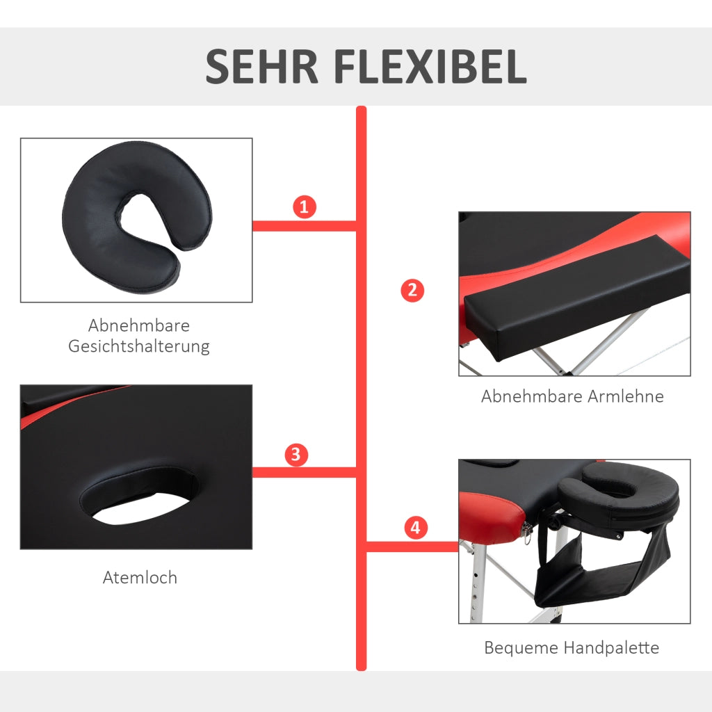 Letto Massaggio Portatile con Testiera e Braccioli ¨C zephmum ¨C Rosso