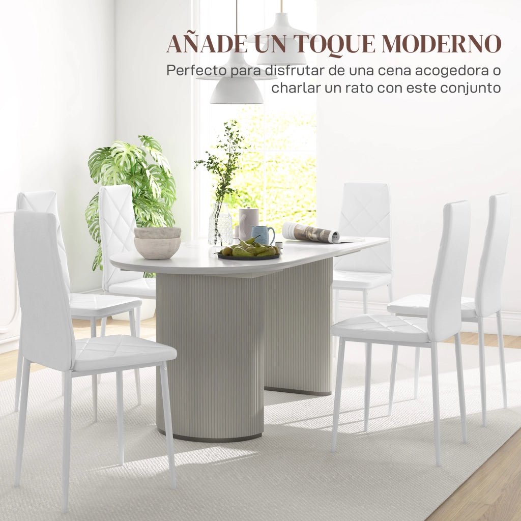 Set di 6 Sedie da Pranzo Imbottite in Similpelle con Schienale Alto e Gambe in Metallo ¨C Zephmum ¨C Bianco 41x50x97 cm
