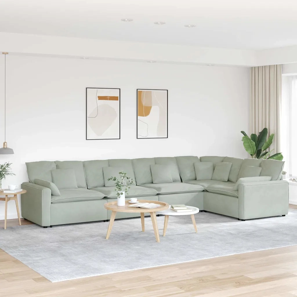 Divano Modulare con Cuscini in Velluto Grigio Chiaro 3321328