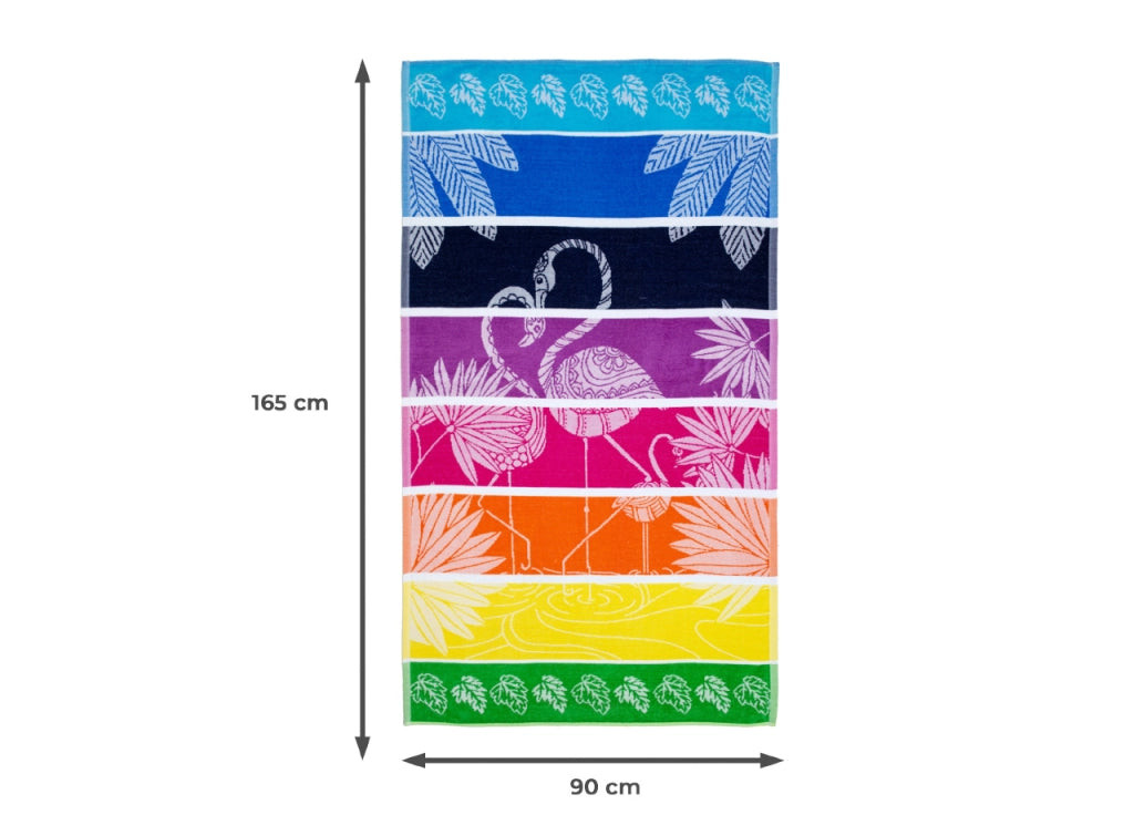 Telo Mare Jacquard Spugna Asciugamano Spiaggia Disegno Flamingo Family - Telo Mare - Multicolor