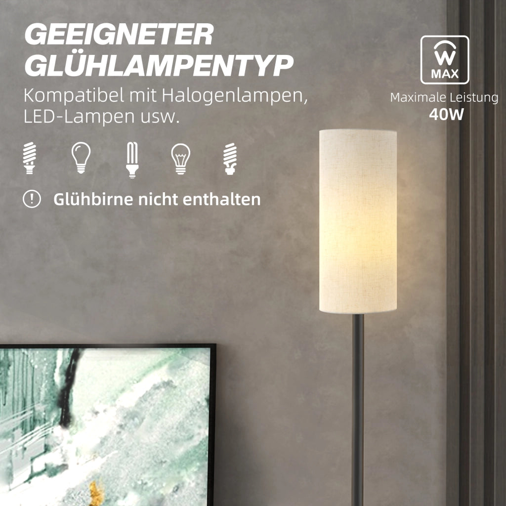 Lampada da Terra ¨C Xylo ¨C Paralume Effetto Lino Bianco con Interruttore a Pedale