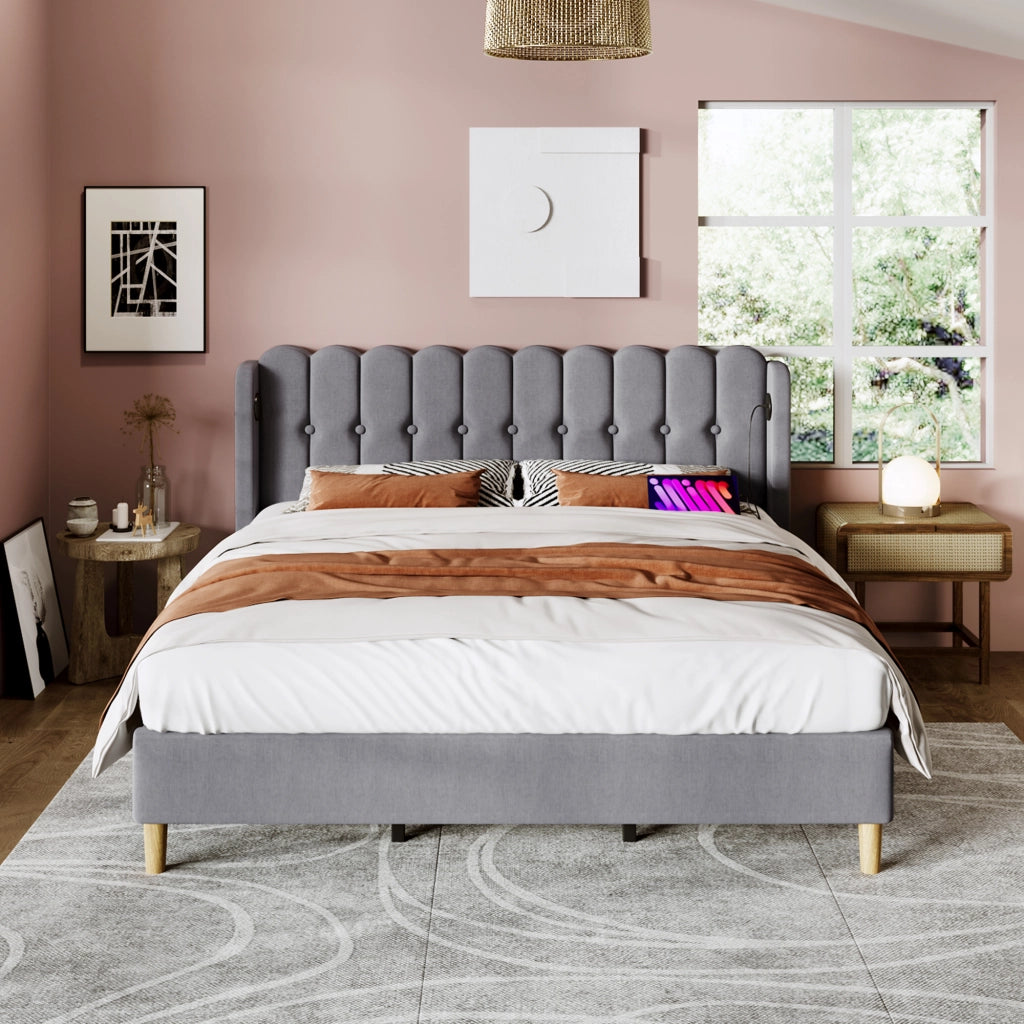 letto imbottito lino grigio 180 x 200 cm