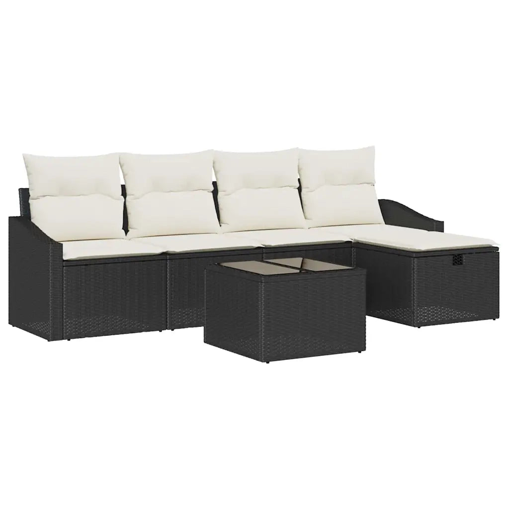 Set di divani con cuscino con archiviazione Nero polyrattan