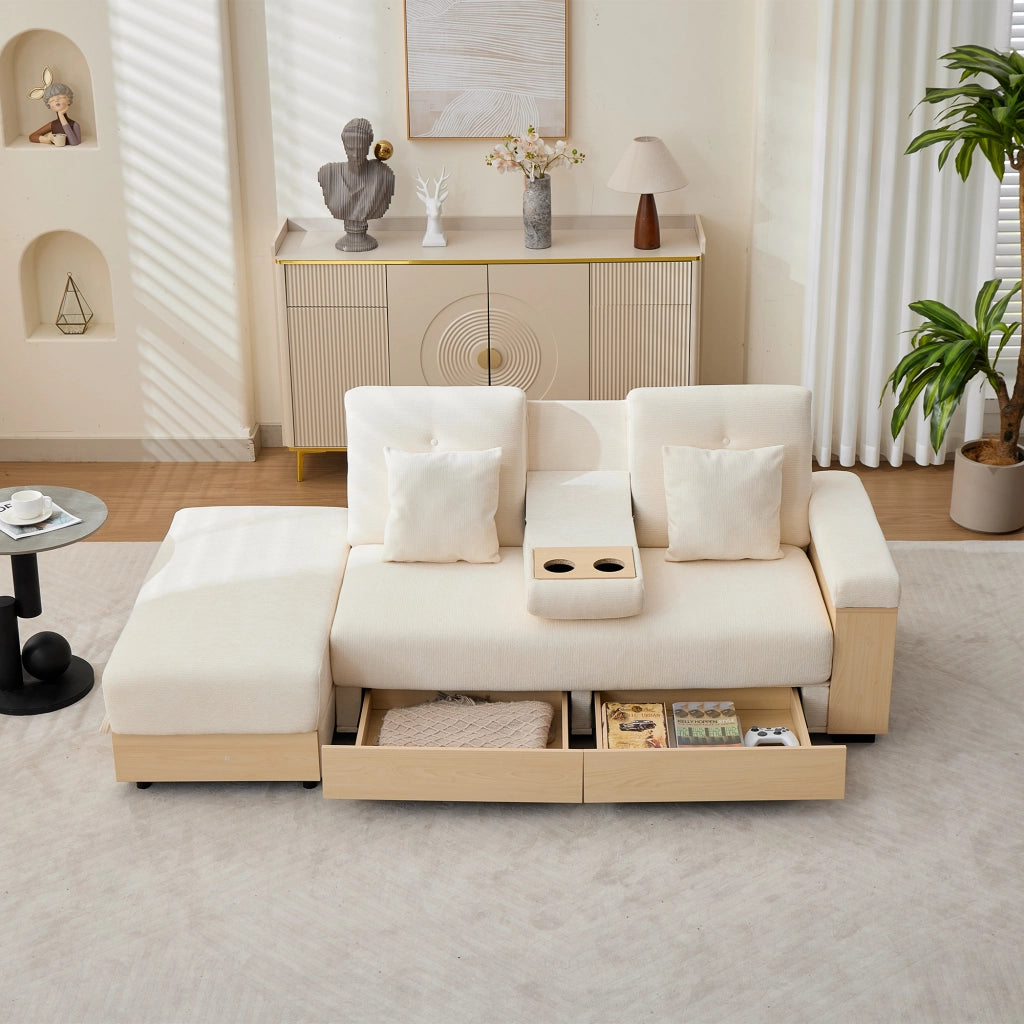 DIVANO Letto con contenitore 217x110x90 cm in chenille beige