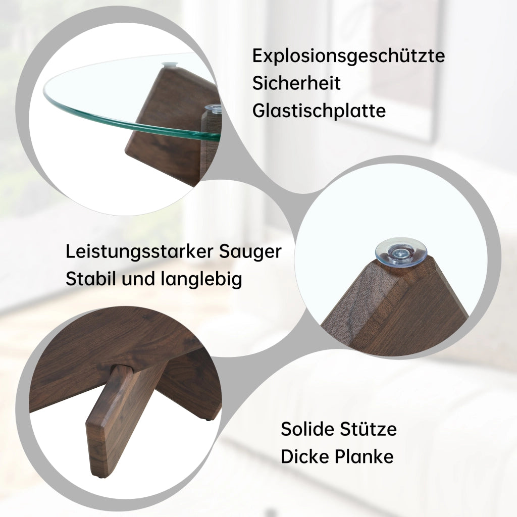 Tavolino rotondo in MDF e vetro multicolore opzionale: gambe di supporto in legno di noce scuro, semplici ed eleganti. Diametro 79 cm, piano in vetro