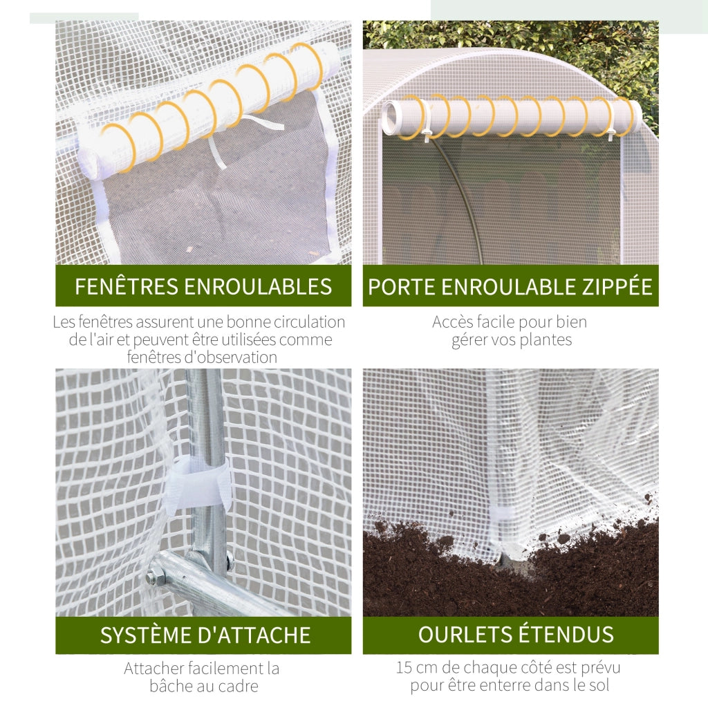 Serra tunnel da giardino 8m2 ¨C Xylo ¨C con porta e 6 finestre, PE 140g/m2, 400x200x200cm bianco