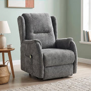 Poltrona reclinabile elettrica con telecomando e tasche laterali, Chenille, Legno, Grigio scuro