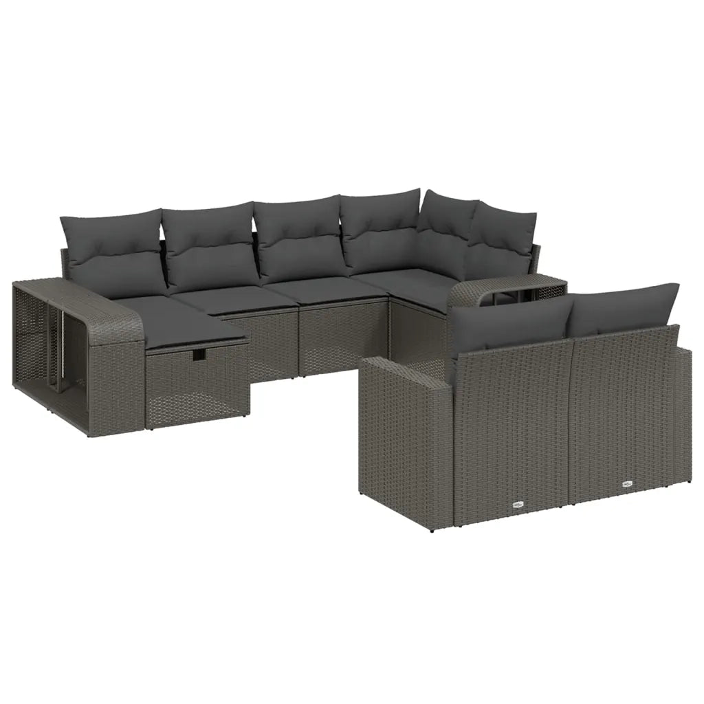 Set Divani da Giardino 10pz con Cuscini in Polyrattan Nero