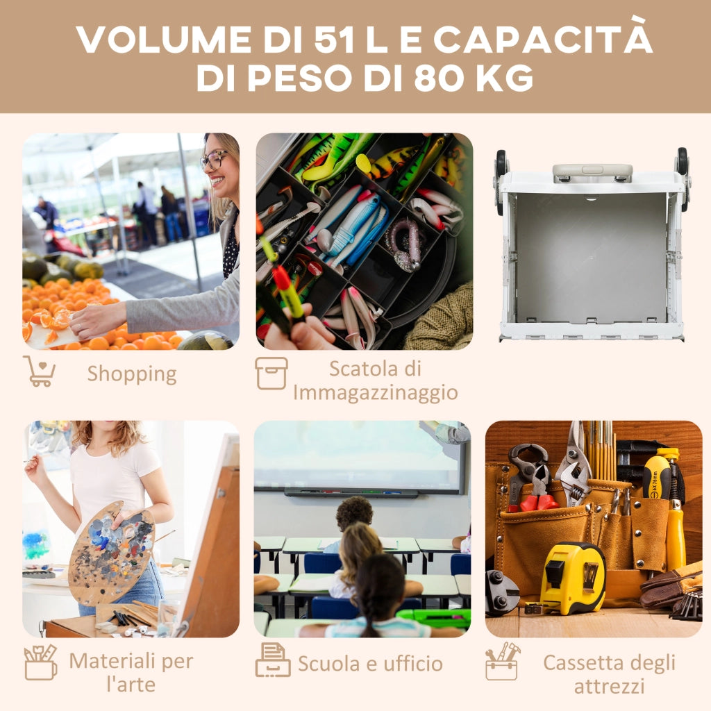 Carrello per Spesa Pieghevole con RuoteSaliscale in Alluminio Bianco