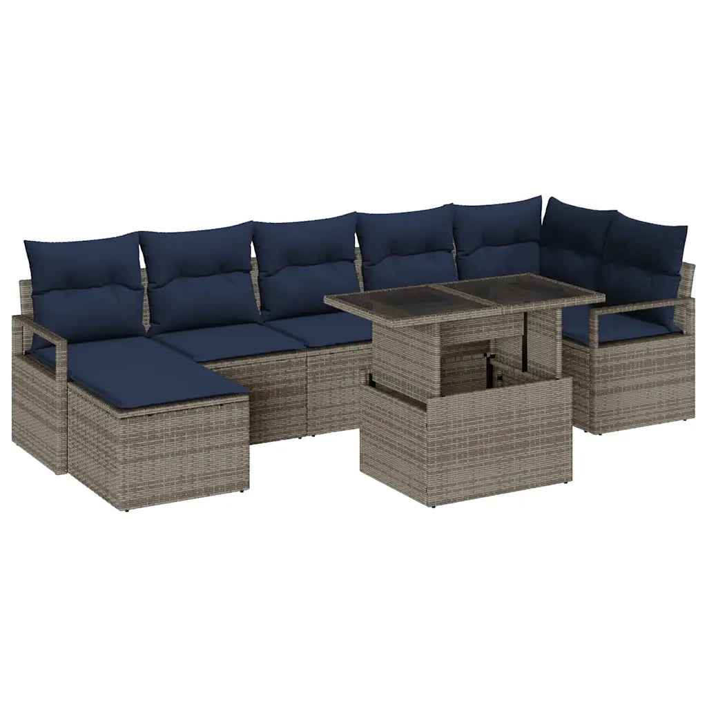 Set Divano da Giardino 8 pcs Grigio e Blu Navy polyrattan 3348871