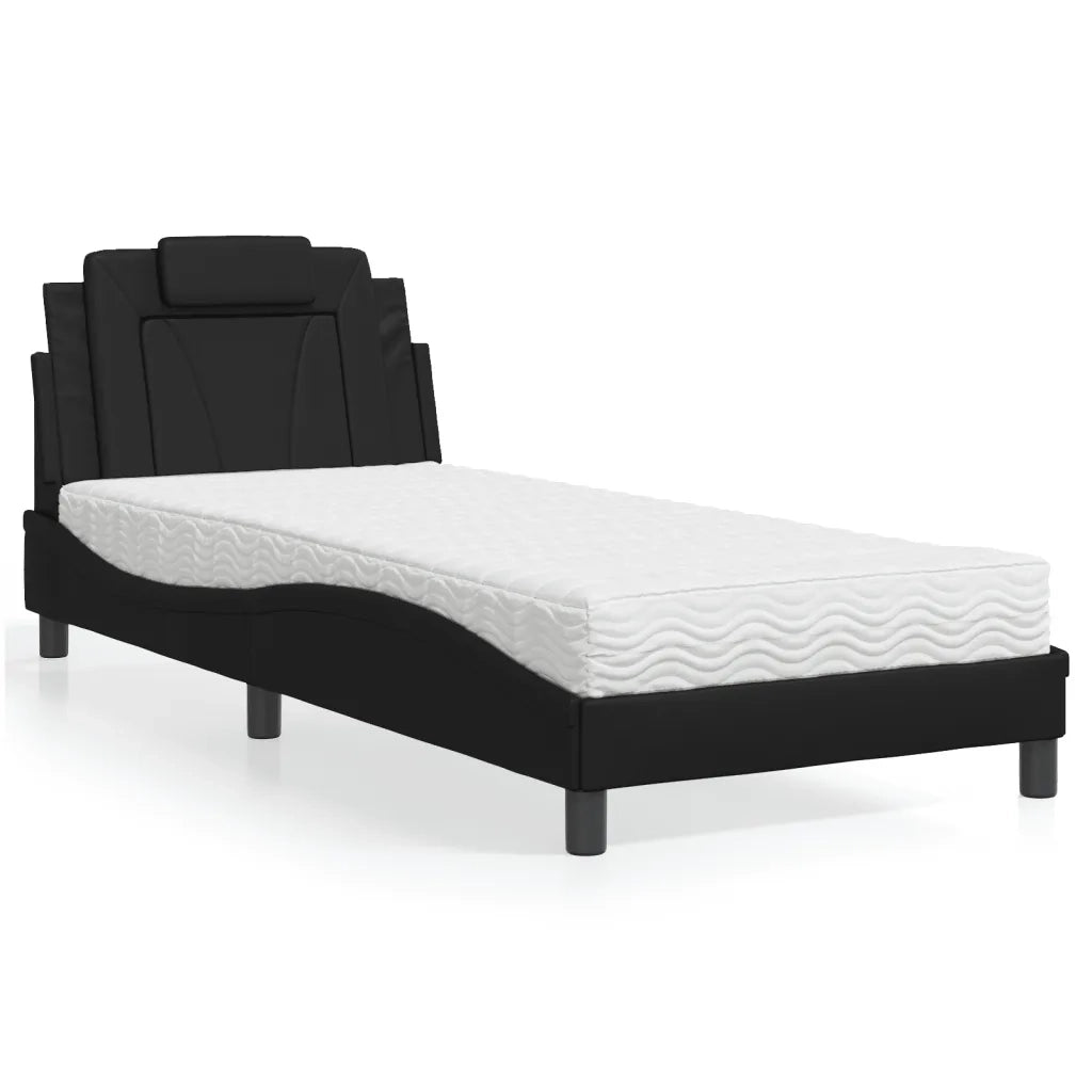 Letto singolo | Letto per adulti | Letto Viana con Materasso Nero 90x190 cm in Similpelle
