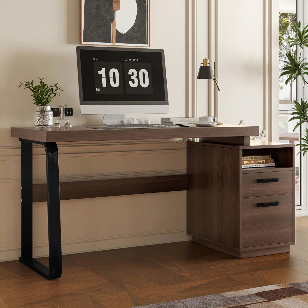 SCRIVANIA 135x54 cm con cassetto e vano aperto MDF e metallo marrone