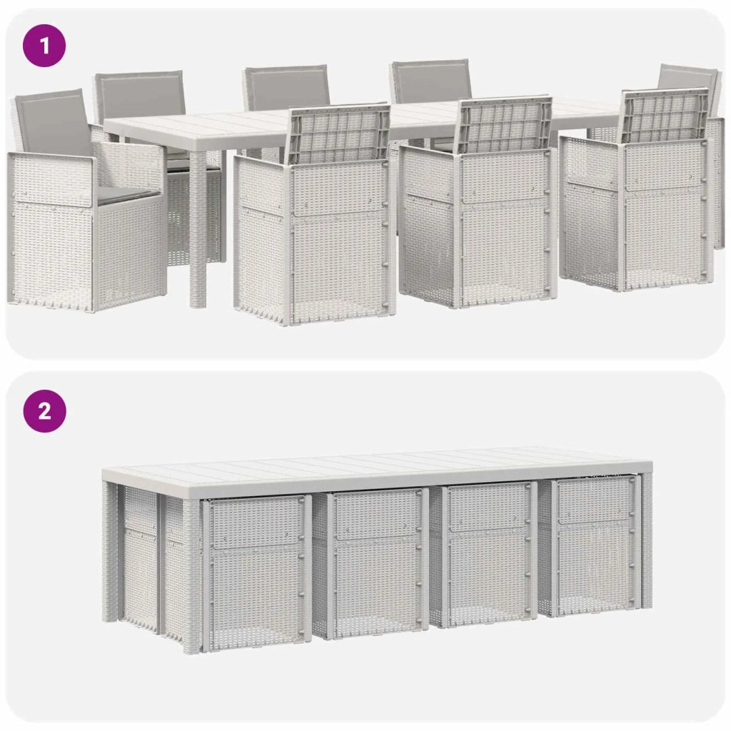 Set da Pranzo per Giardino 9 pcs Bianco e Grigio Chiaro PP 3430098