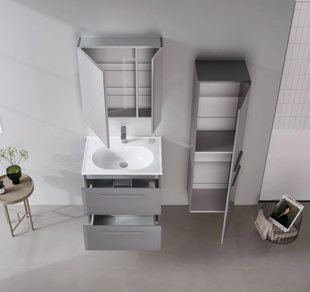 Set mobile lavabo con specchio (2 pezzi) "Nuvola 65 v2" - 65 x 50 x 62 cm - Grigio