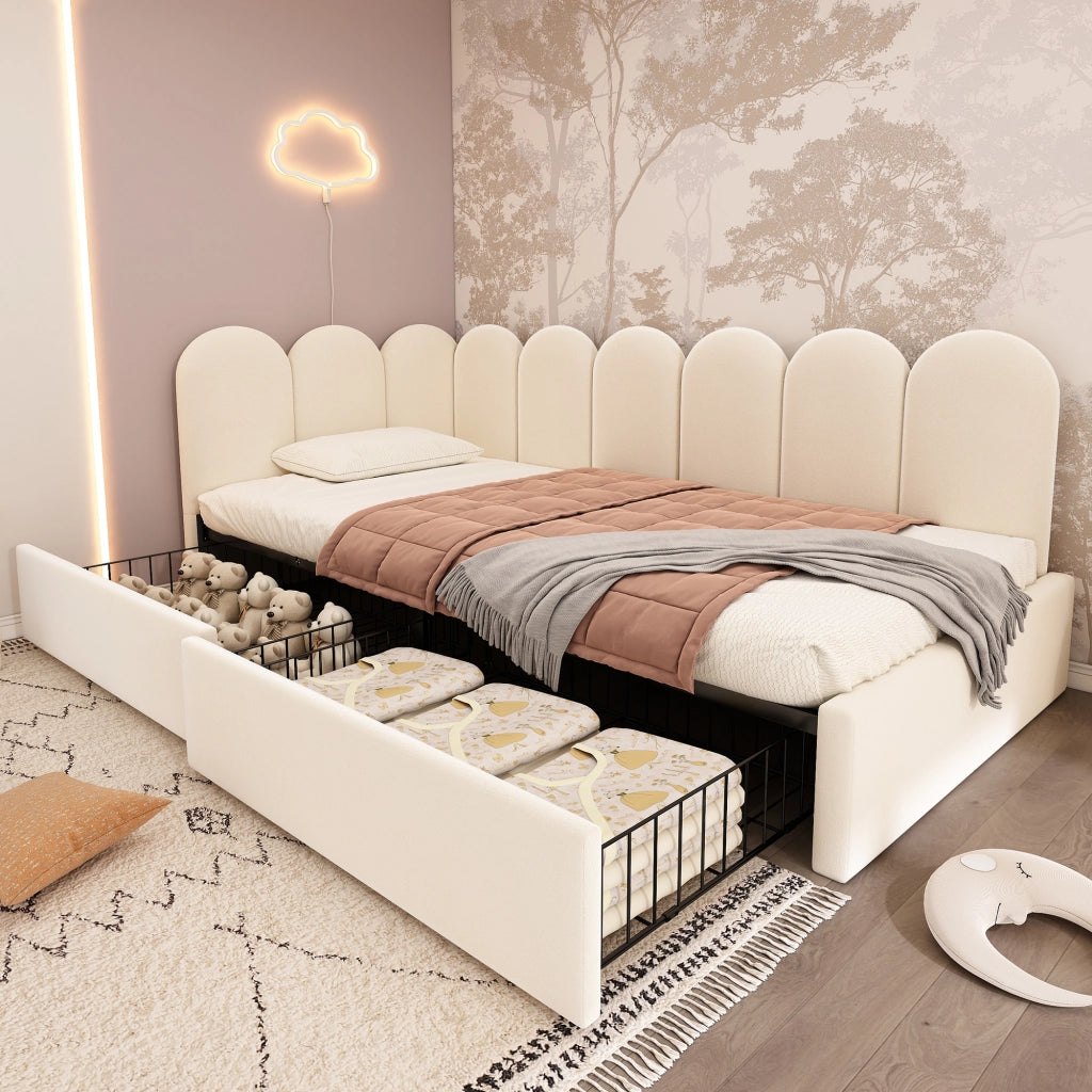 DESMIU Divano letto 90 × 190 cm 1 posto con 2 cassetti, senza materasso, in velluto, beige