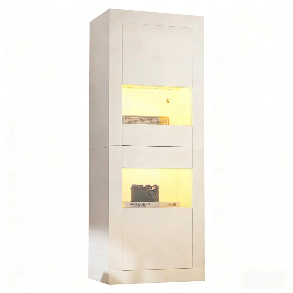 Vetrina con 2 ante e 4 vani con ripiani regolabili in vetro e LED per soggiorno o sala da pranzo 61×42×162 cm