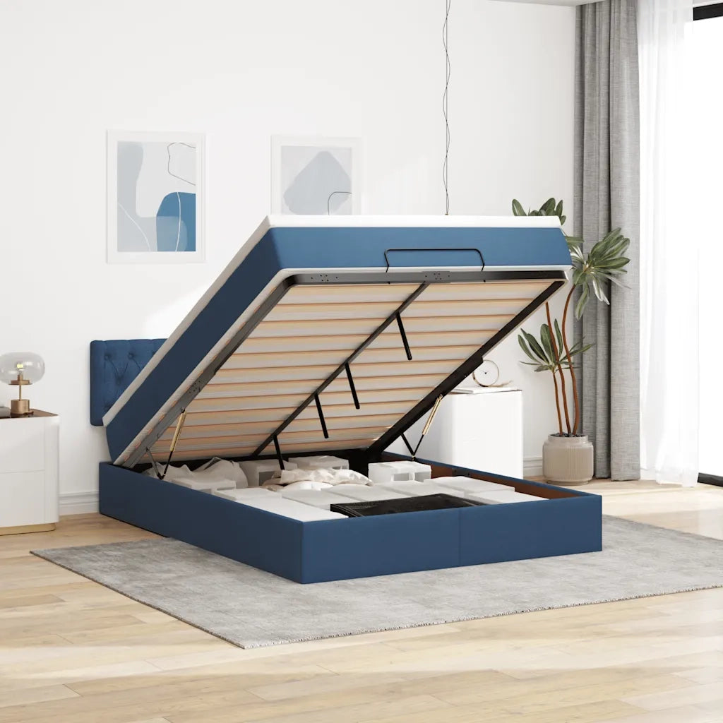 Struttura Letto Pouf con Materasso Blu 140x200cm in Tessuto 3312401