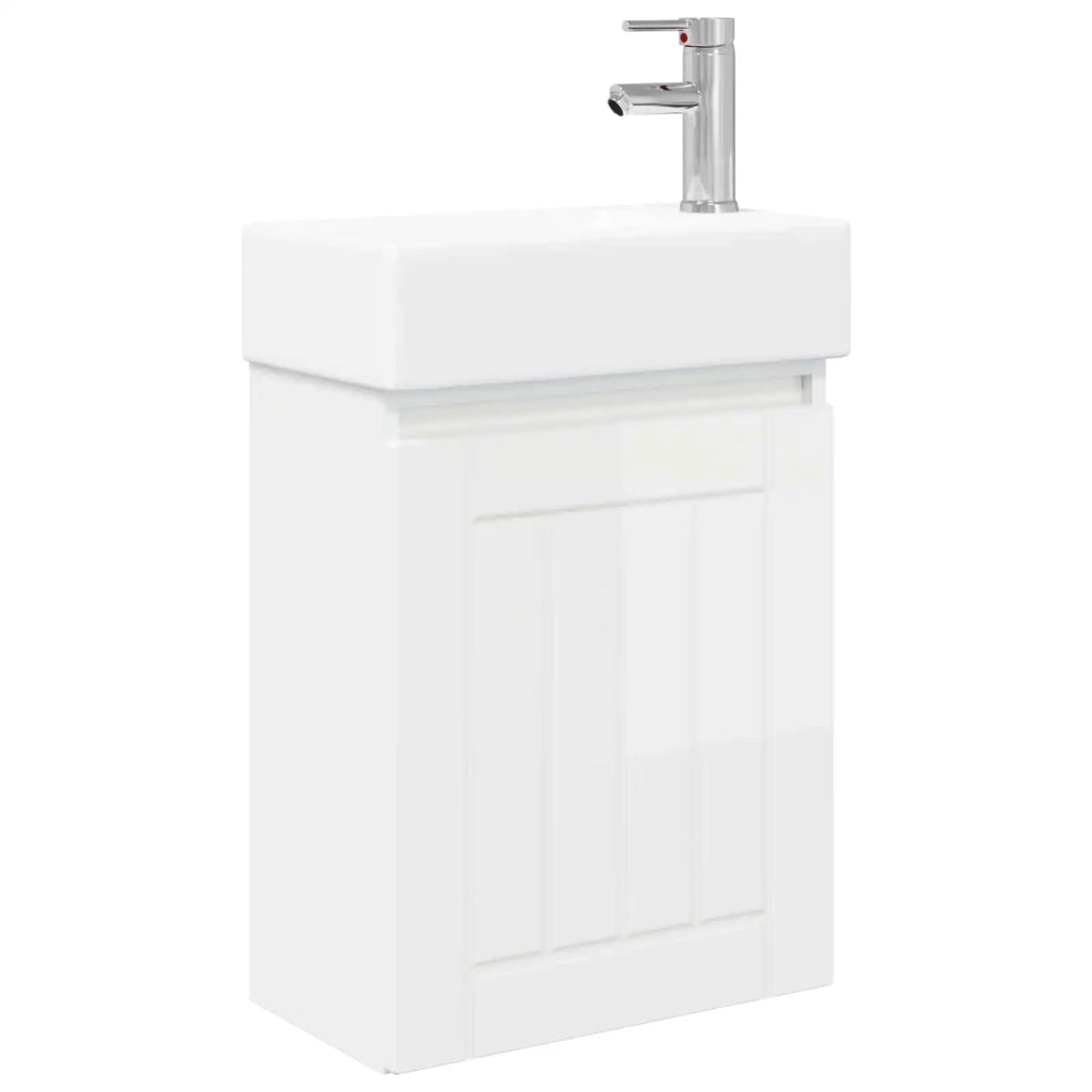 Mobile Bagno | Armadio da bagno con rubinetto Bianco Lucido 45,5 x 25,5 x 84 cm
