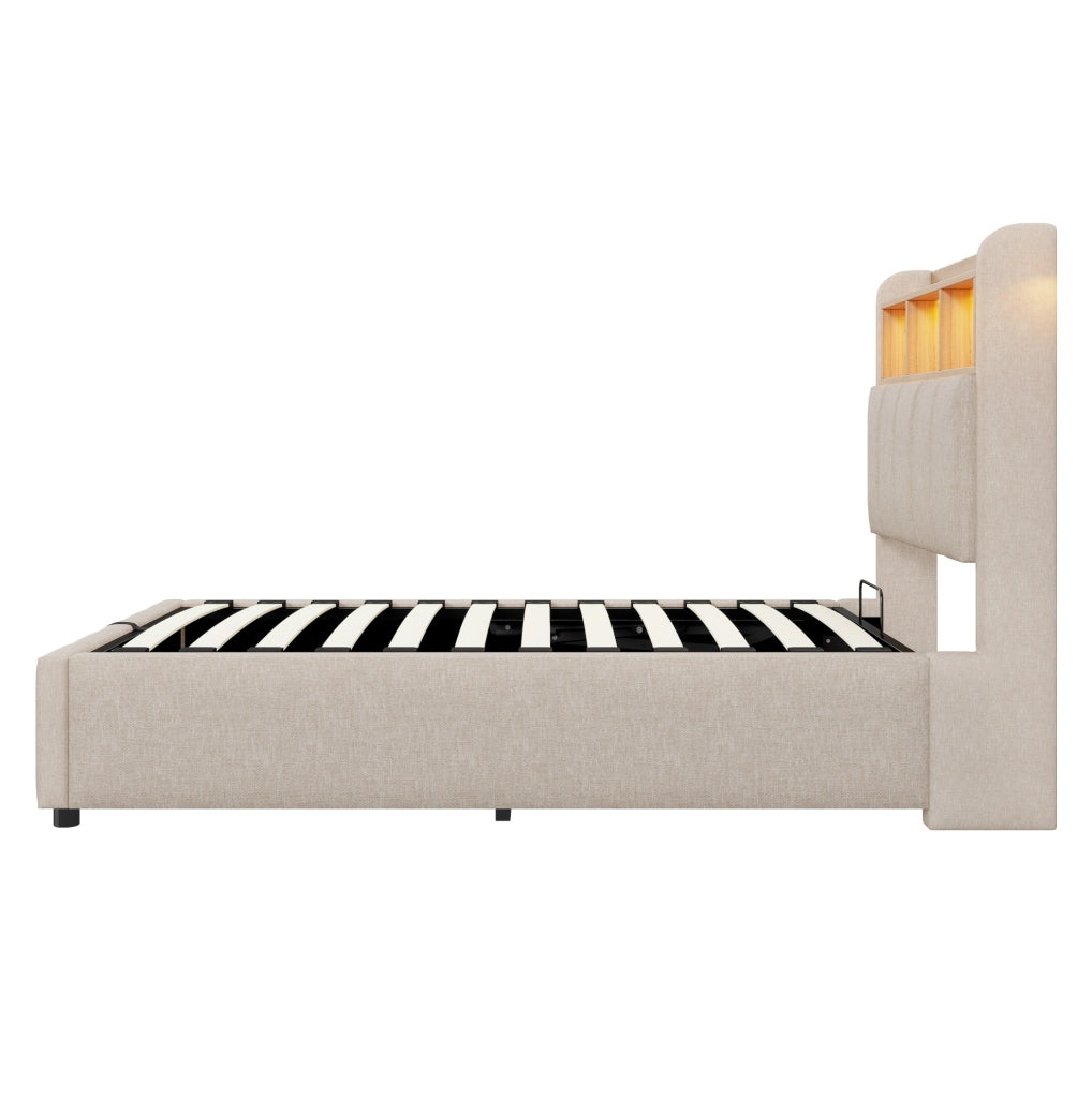 Letto imbottito 90x200 cm con LED, USB e vano contenitore