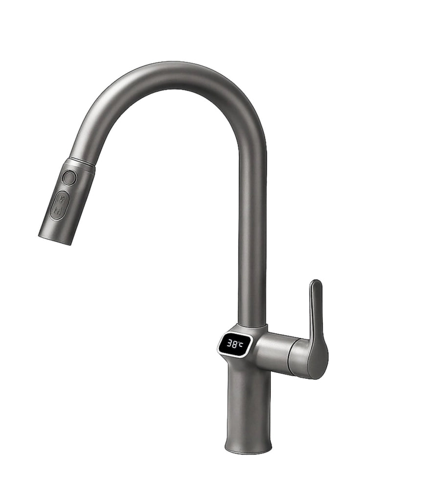 Rubinetto Cucina Display LED Temperatura LH-168 | Lega di Zinco | Estraibile | 3 Modi Acqua