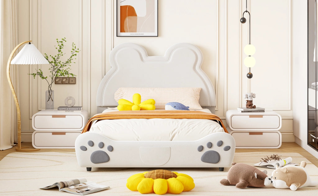 LETTO PER BAMBINI A FORMA DI ORSO 140x200 cm IMBOTTITO BIANCO