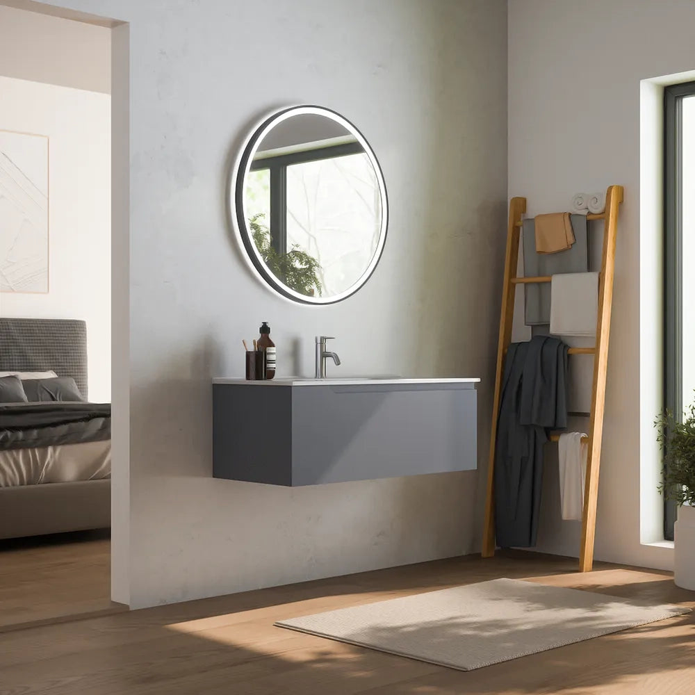 Mobile bagno sospeso 70 cm un cassetto grigio opaco con lavabo | Ardenne