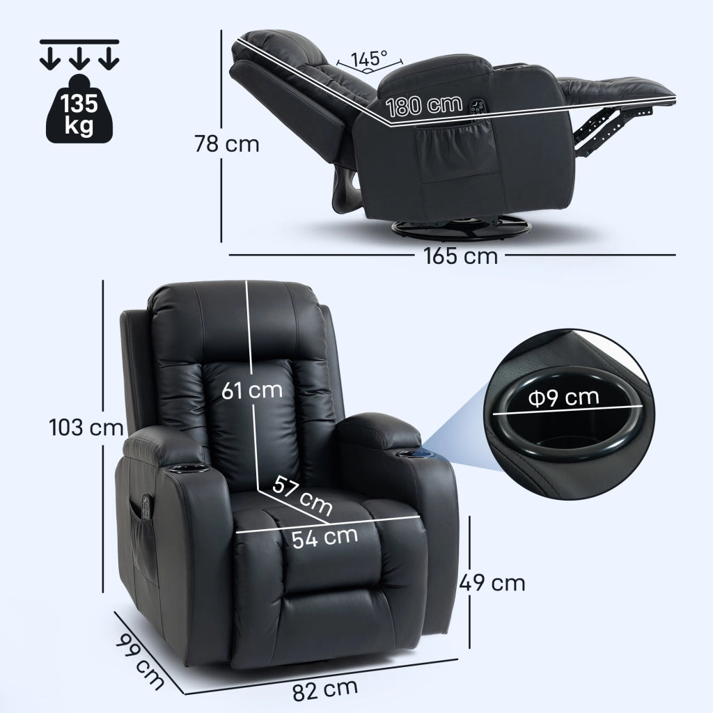 Poltrona Relax Massaggiante Elettrica con Riscaldamento ¨C Xylo ¨C Reclinabile Girevole 360¡ã Nero