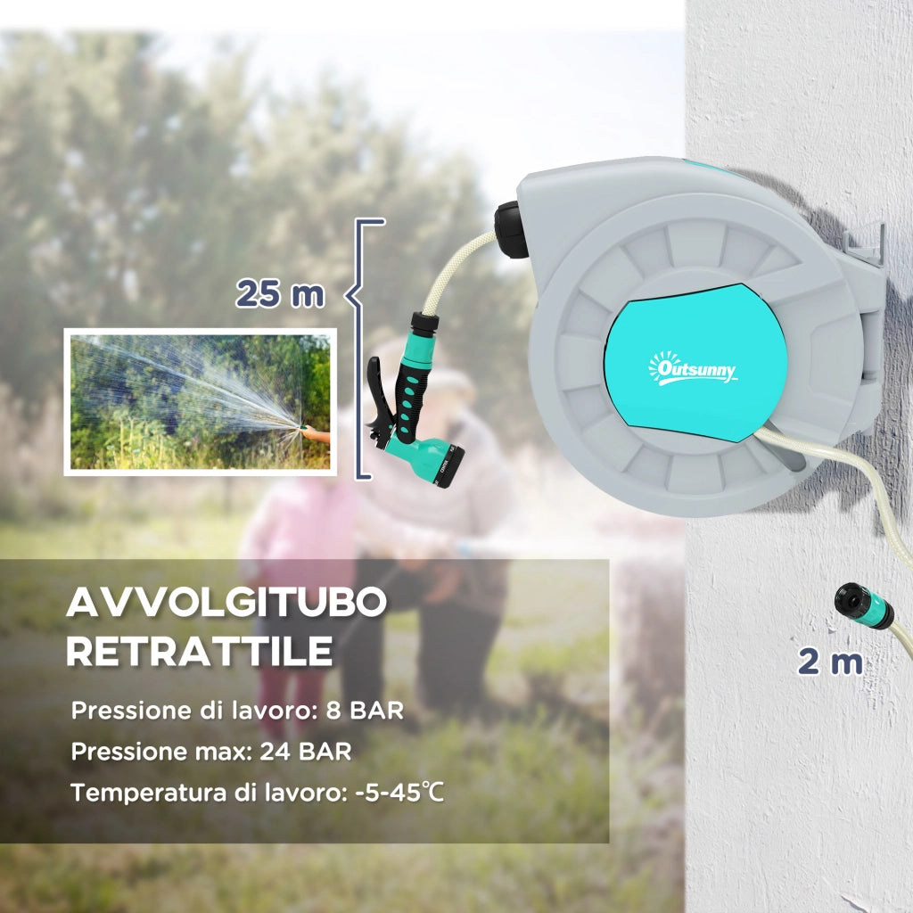 Avvolgitubo Automatico da Parete 25+2m ¨C Xylo ¨C Grigio con 7 Getti