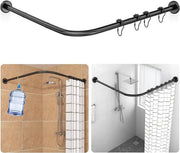 Douchegordijnstang L flessabile - 18 anelli - Inox - Nero - 70-100×70-100cm
