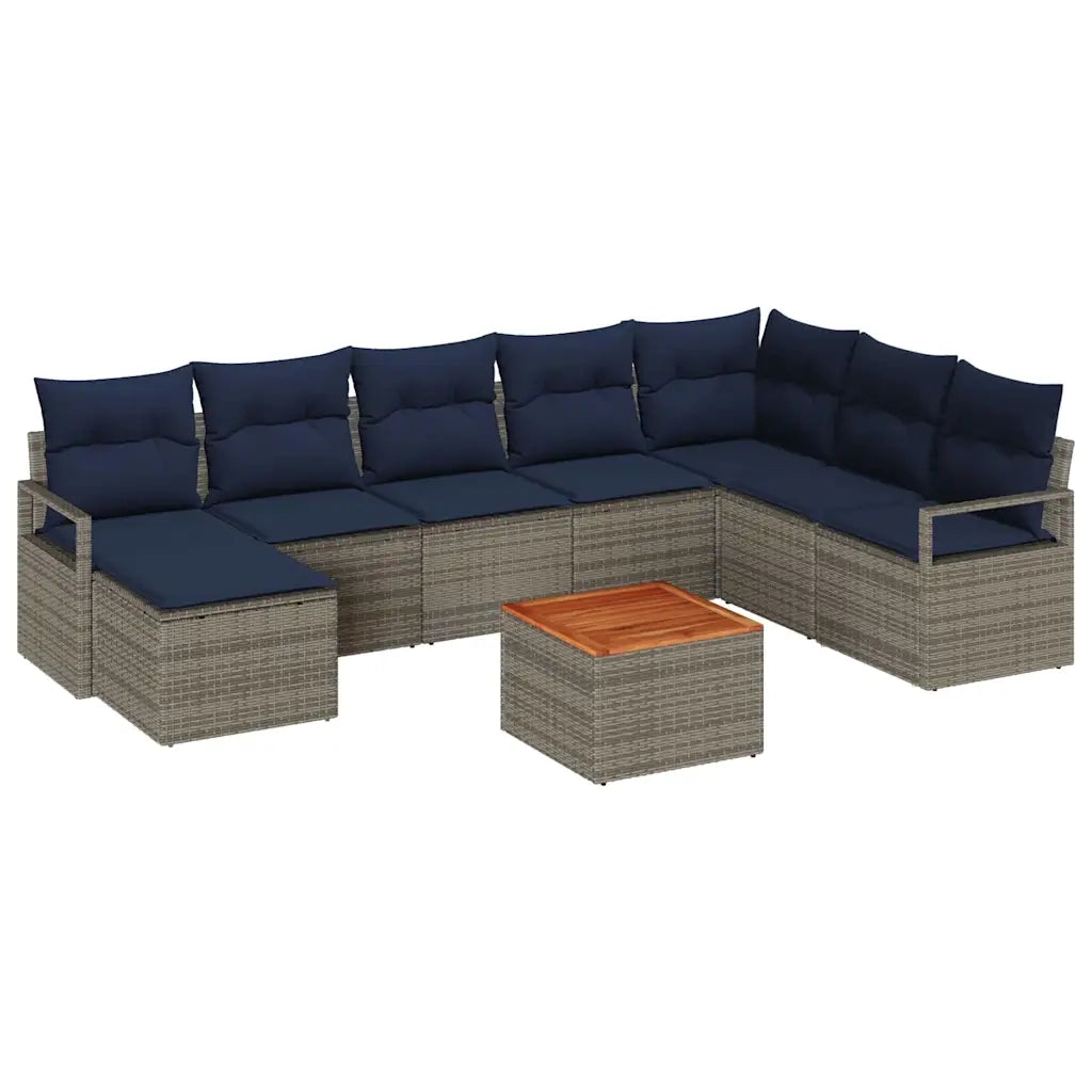 Set Divano da Giardino con cuscino 9 pcs Grigio polyrattan 3347745