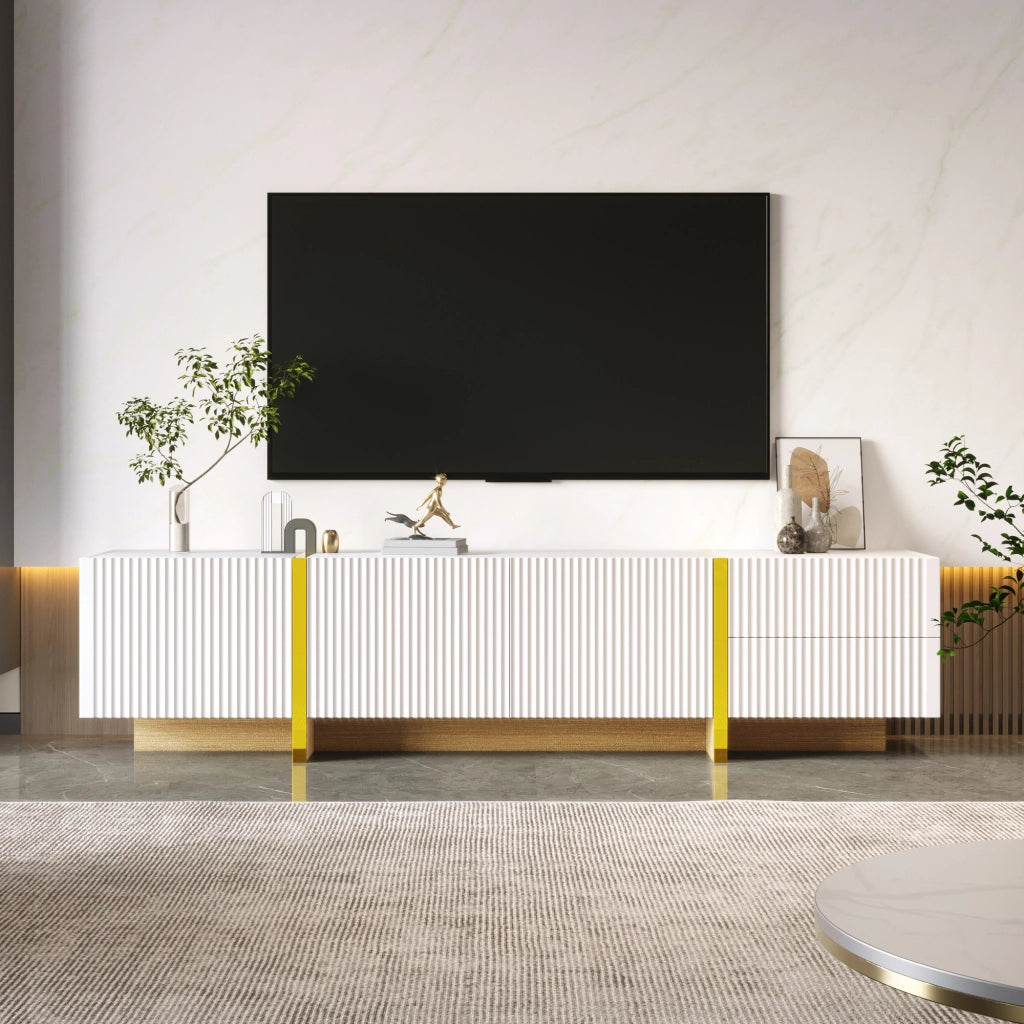 MOBILE TV 190x35x45 cm 3 Ante 2 Cassetti Bianco Oro Effetto legno