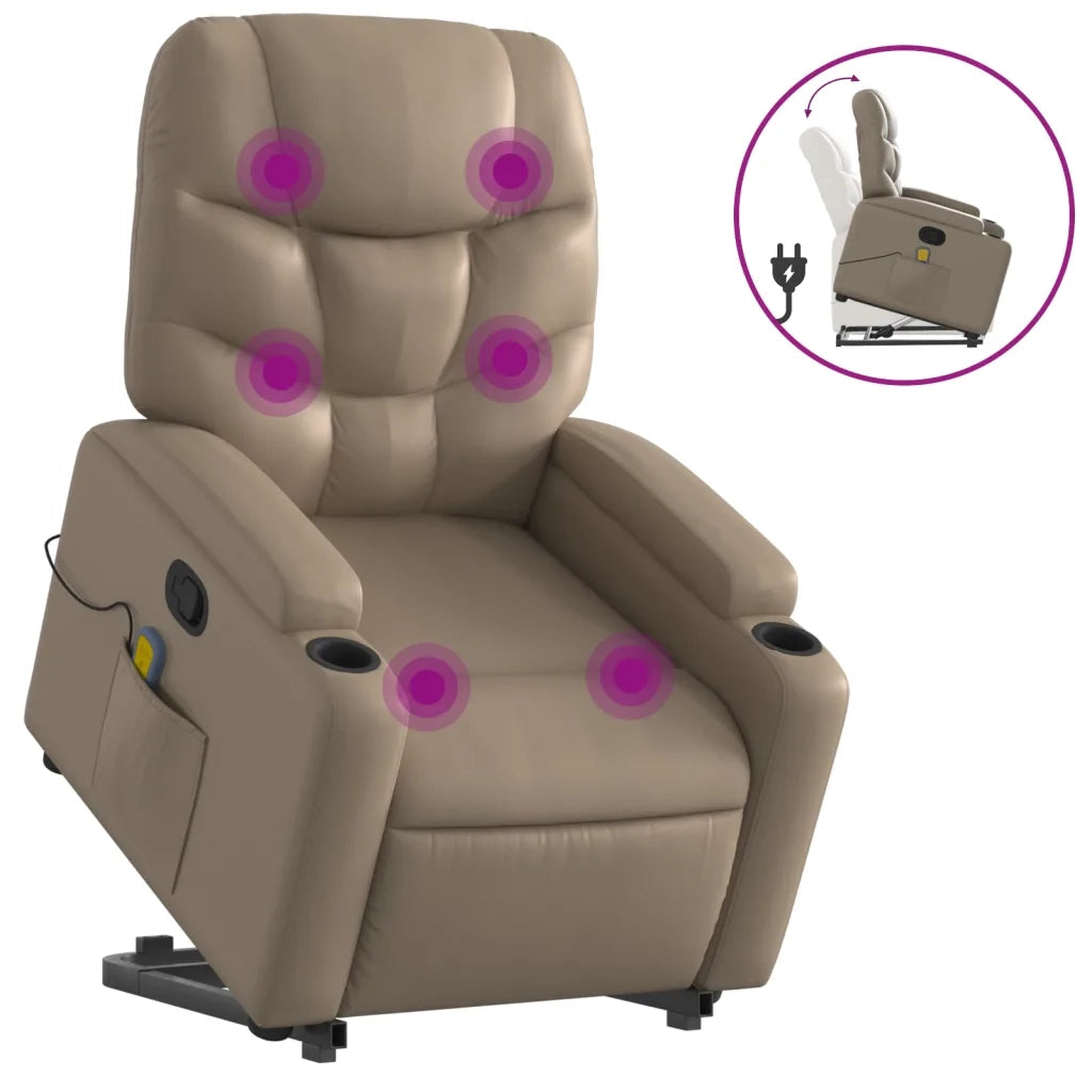Poltrona | Sedia Relax Alzapersone Massaggi Reclinabile Cappuccino Similpelle