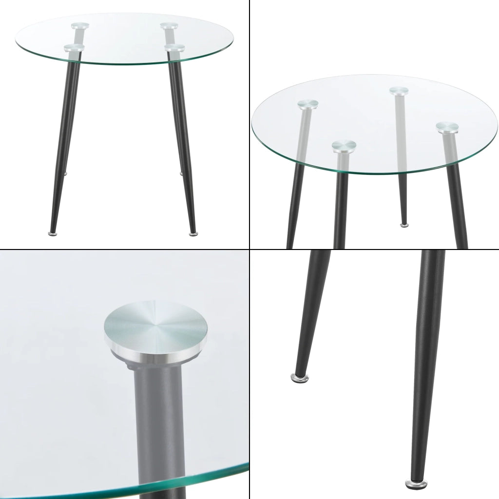 Tavolo da pranzo rotondo in vetro temperato e acciaio 75 x 80 cm nero trasparente 03_0008833