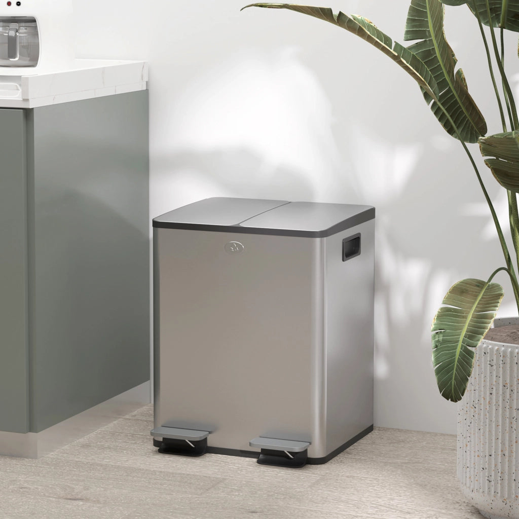 Cestino Rifiuti 2 Scomparti ¨C Zephmum ¨C Acciaio Inox e PP 45.8x36x51.6 cm