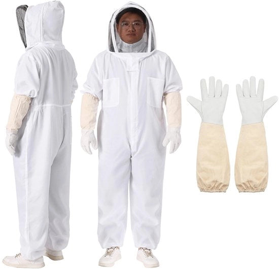Imbottito XXL con Cappuccio e Manopole - Materiale in Canapa/Cuoio - Protezione contro le Api - Kit di Protezione da Ape
