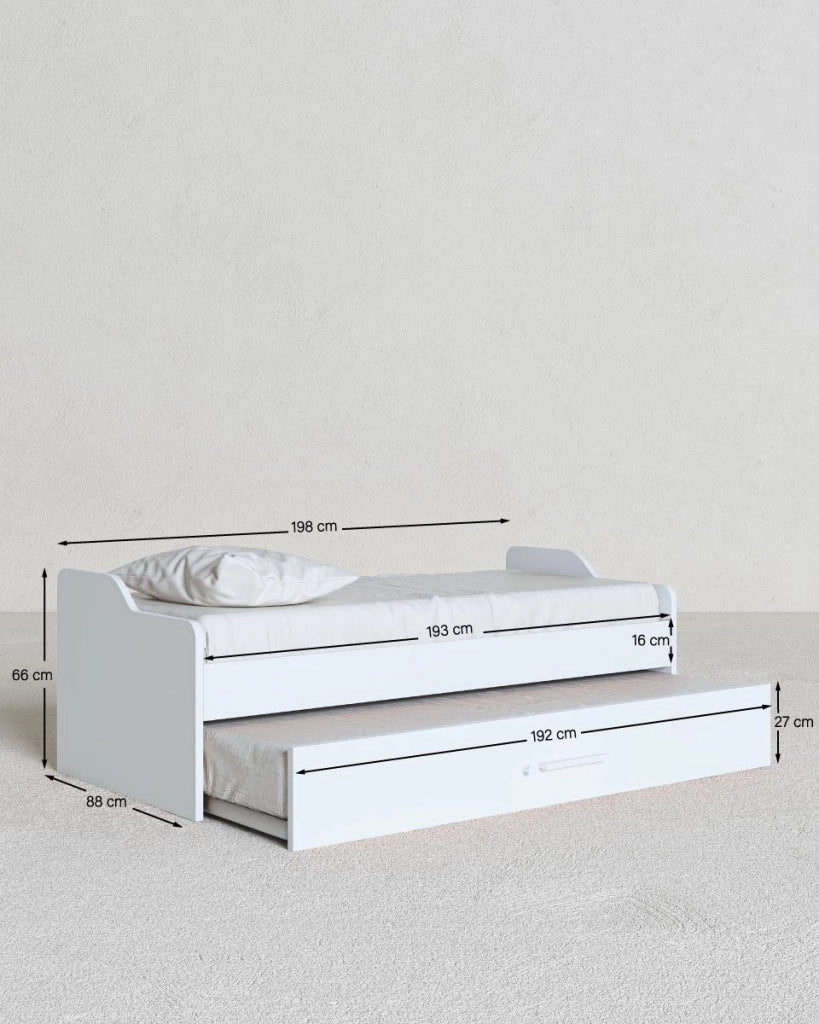 Letto attrezzato Jonny - Letto salvaspazio moderno per cameretta - Struttura bianco - Letto estraibile inferiore - Rete a doghe inclusa e materassi esclusi_