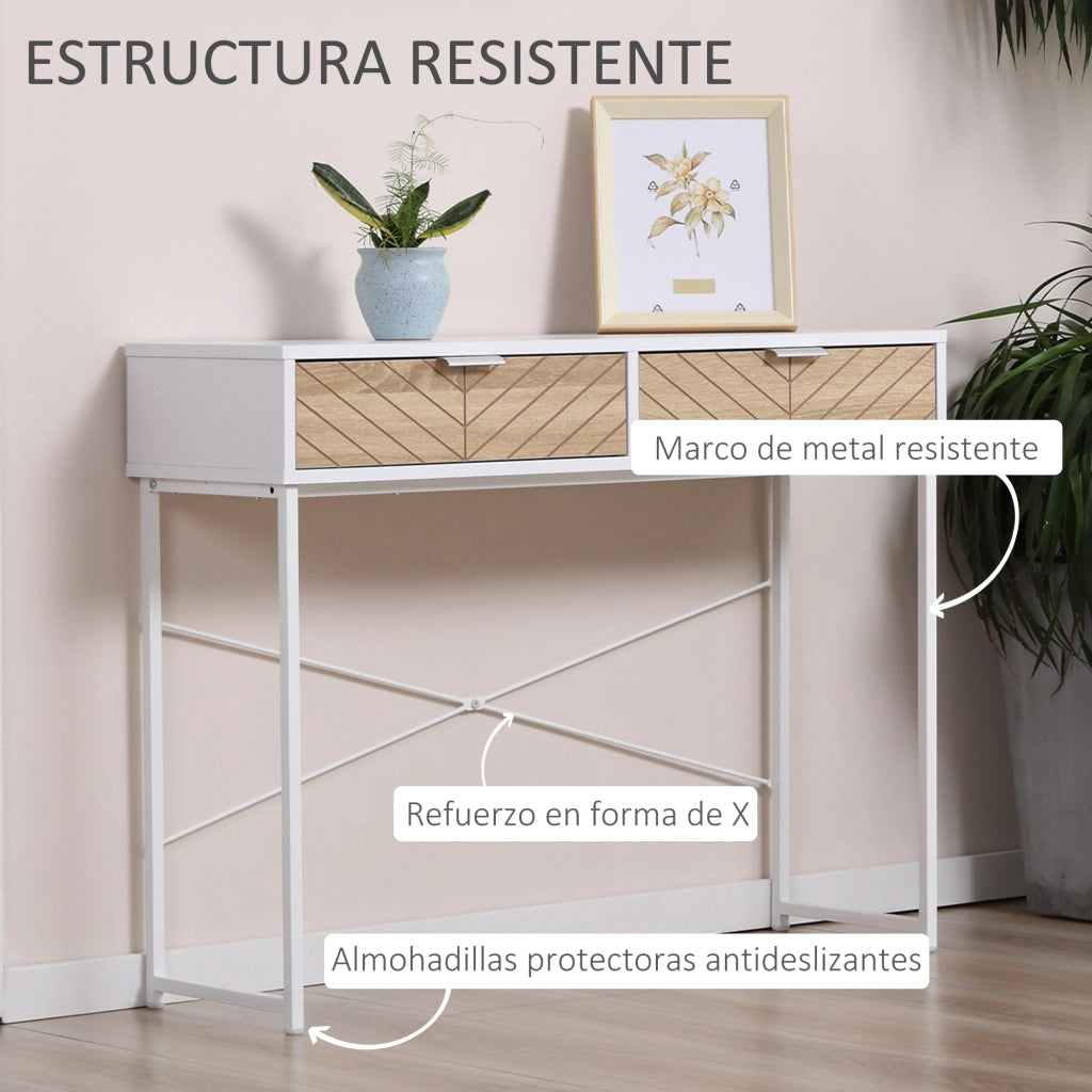 Tavolino da caff¨¨ con 2 cassetti ¨C zephmum ¨C bianco e rovere