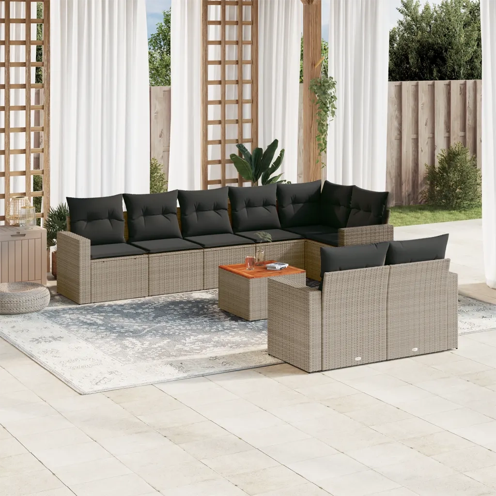 Set Divano da Giardino 9 pz con Cuscini Grigio in Polyrattan 3256543