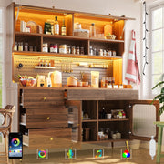 Credenza alta con LED e controllo da app, porta a ribalta, 2 ante e vani interni, per soggiorno e cucina, noce