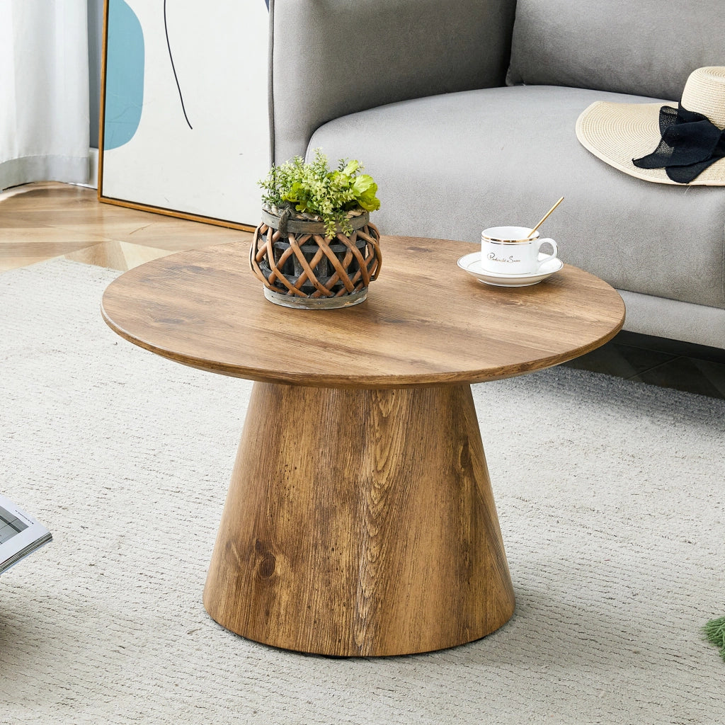 Tavolino rotondo in MDF effetto legno naturale ¨C 60 cm di diametro, 35 cm di altezza. Con rivestimento in laminato effetto legno di alta qualit¨¤ ¨C ide