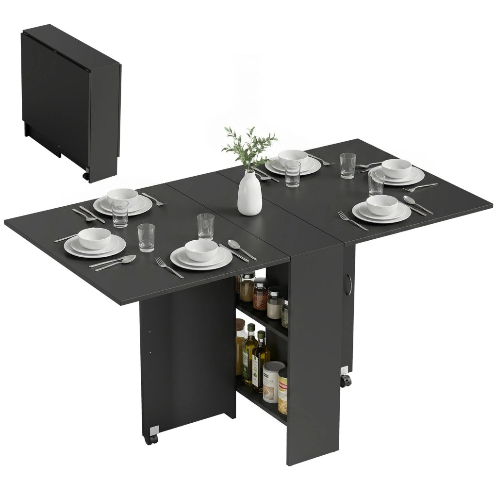 Tavolo da cucina pieghevole con ruote e ripiani ¨C zephmum ¨C 75x140x74 cm nero