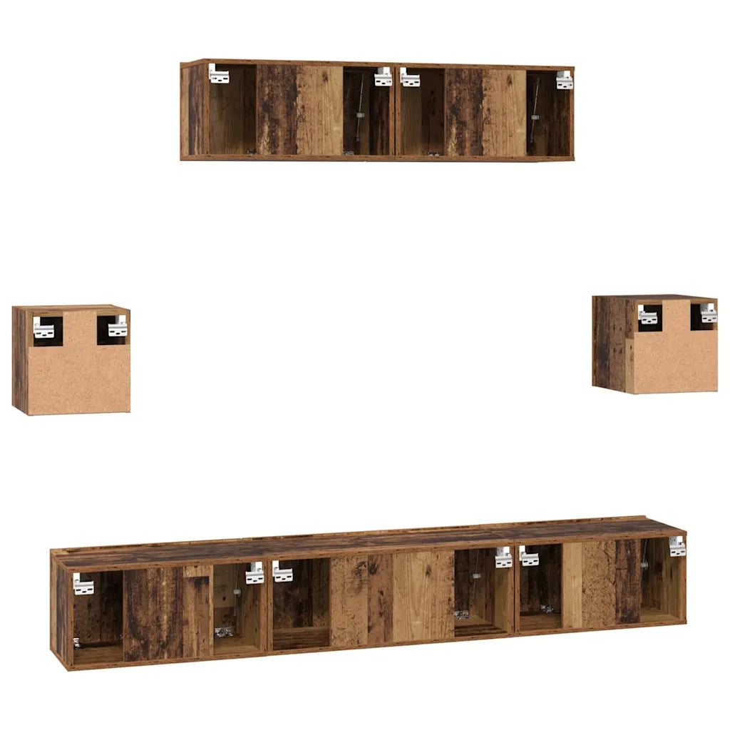Set mobile TV 7 pz | Armadietto TV | Mobile Porta TV Legno vecchio Legno multistrato