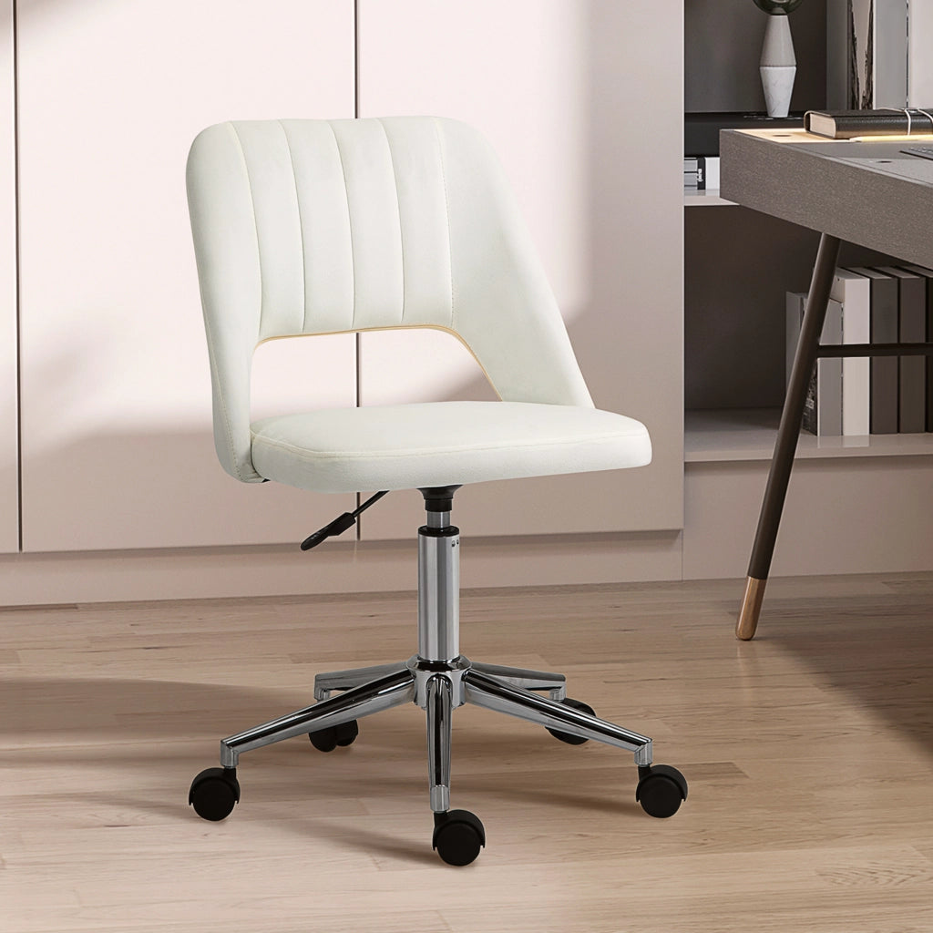Sedia girevole beige, sedia da ufficio regolabile in altezza per soggiorno e scrivania, compatta, ergonomica e moderna